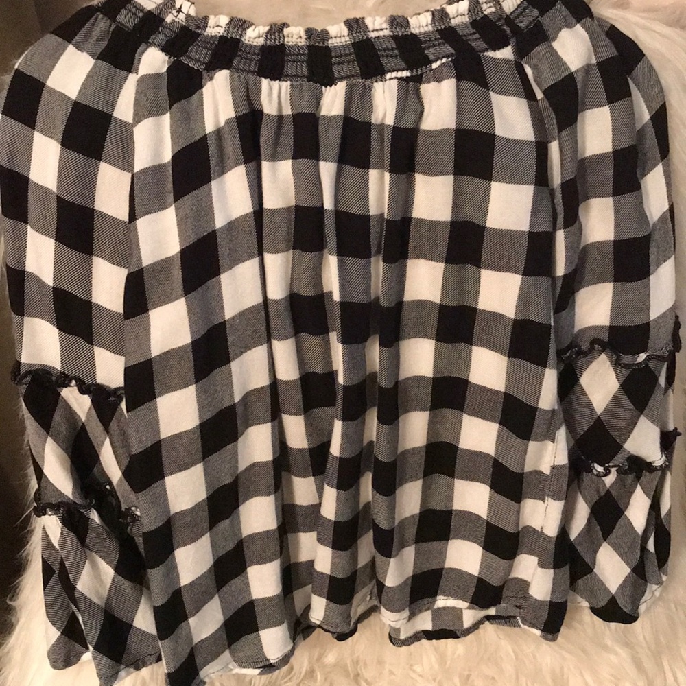 Black and white plaid blouse